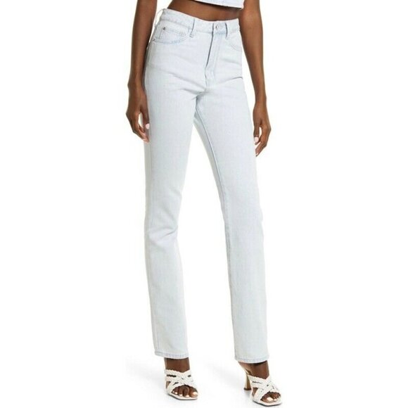NWT WeWoreWhat The Icon Jeans 28 Light Icy Wash Straight Leg High Rise Preppy - Picture 1 of 13